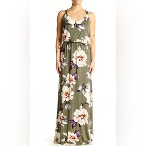 Nine Britton Floral Maxi Dress in olive green